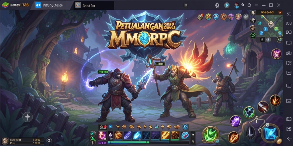 Screenshot menampilkan momen epik pertarungan dalam game MMORPG INDOBIT88.