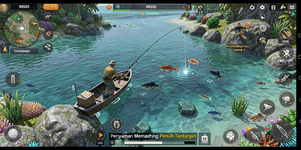 Tampilan gameplay menarik dari INS55 yang menampilkan sesi memancing seru.