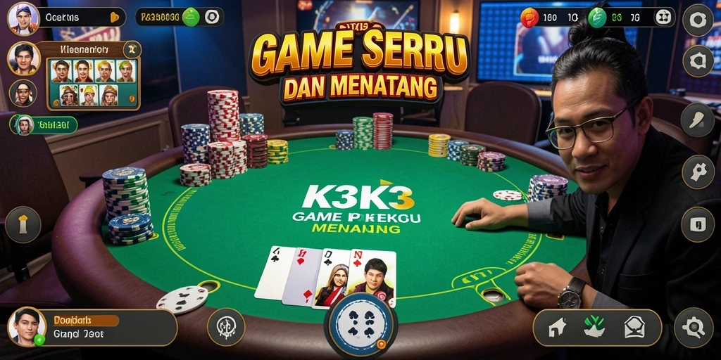 Screenshot gameplay K3K3 menampilkan suasana meja Poker yang menegangkan.