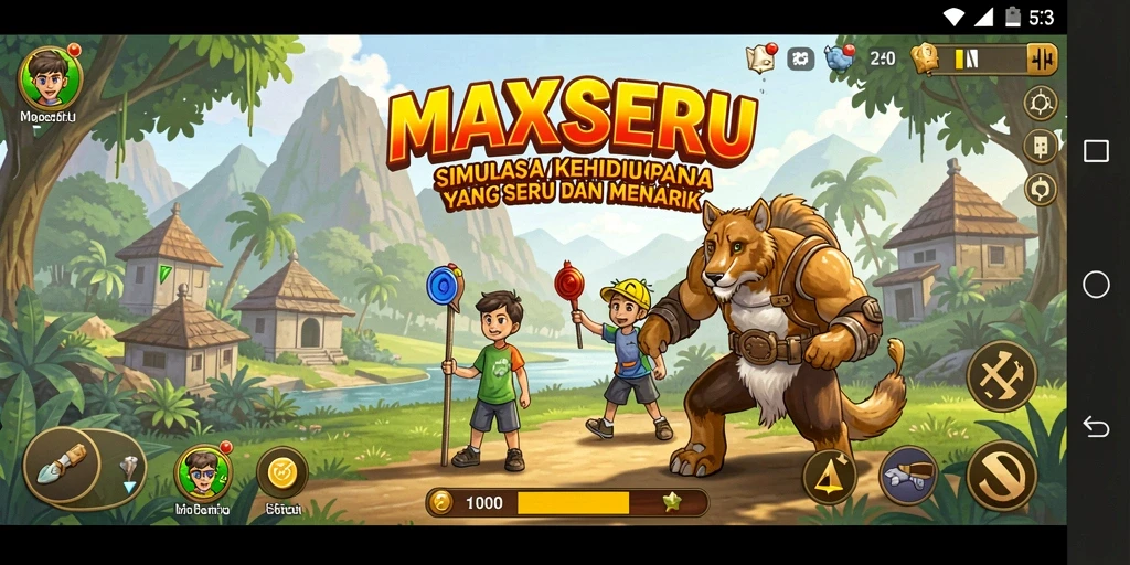 Tangkapan layar gameplay MAXSERU dengan karakter yang sedang beraktivitas.