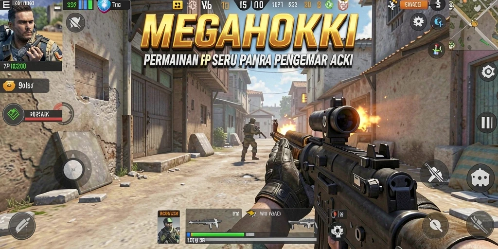 Tampilan gameplay MEGAHOKI yang mendebarkan dengan aksi tembak-menembak.
