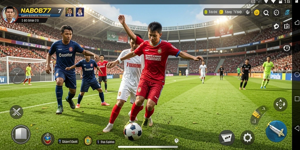 Screenshot gameplay NABOB77 menampilkan aksi sepak bola yang seru.