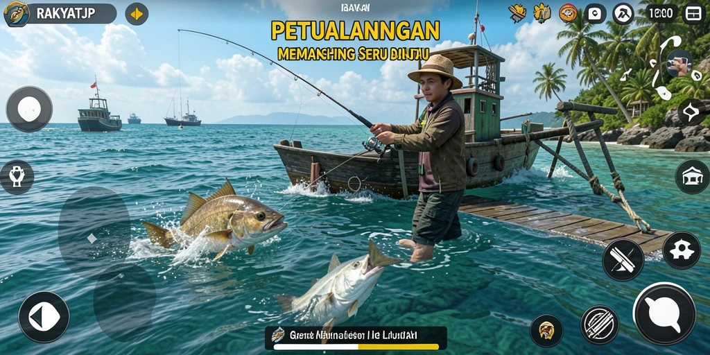 Screenshot RAKYATJP menampilkan gameplay memancing yang menarik.