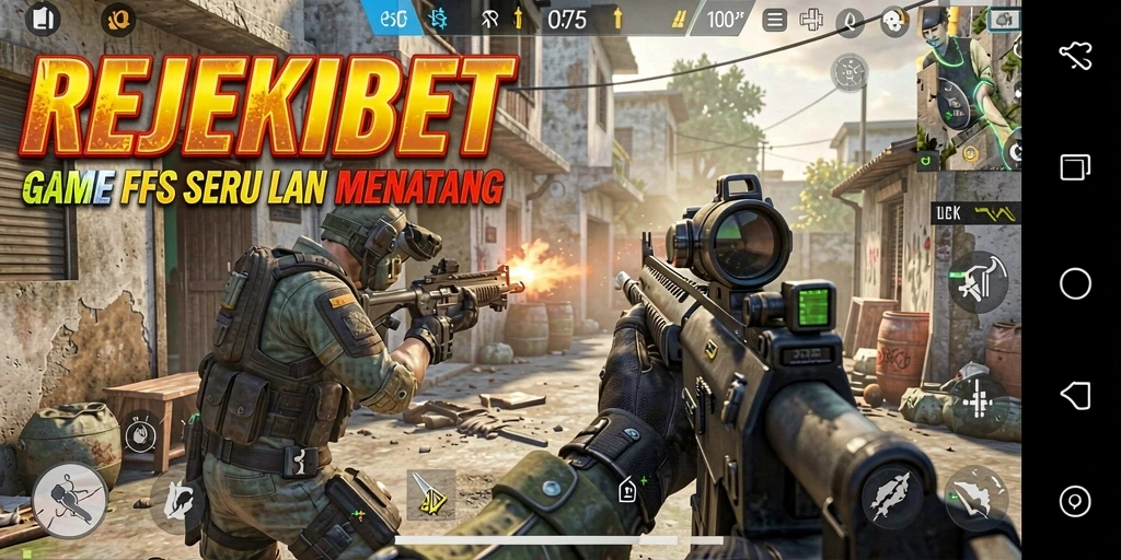 Tampilan utama permainan REJEKIBET dengan aksi FPS seru.