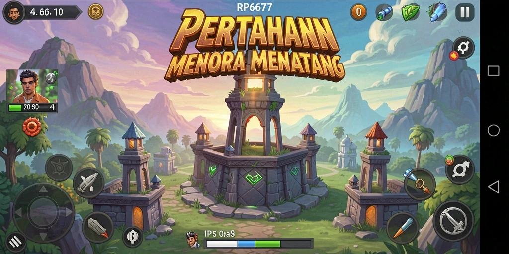 Tampilan gameplay menara pertahanan yang mendebarkan dalam RP6677.