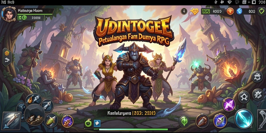 Screenshot utama UDINTOGEL menampilkan pertarungan epik dalam dunia RPG.